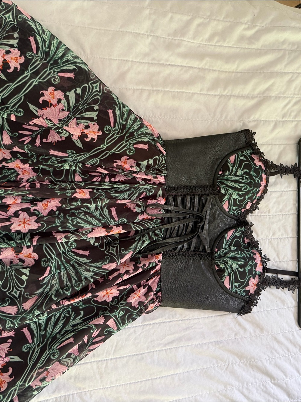 Dolls Kill Black Floral High-Low Dress with Pink & Green Accents 2+1 free